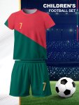 2PCS Contrast Colored Number 7 Print Boys Short-sleeved Soccer Jersey T-Shirt & Shorts Set Comfort Fit Sports Tracksuits For Boy