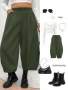 Elenzga Plus Size Women's Retro Loose Harem Pants Carrot Pants Lantern Pants French Style Petite Straight Leg Dad Jeans Banana Leg Flare Pants Black Trousers