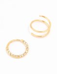 Goldair Gold Plated Cubic Zirconia And Spiral Nose 2-PACK