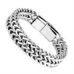 Men's Stainless Steel Bracelets Chain Braided Square Positive And Negative Chain Magnet Buckle Father's Day Giftbracelet Jewelry