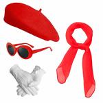 Women Girls Paris Themed Party Beret Hat Retro Oval Sunglasses Chiffon Scarf Deluxe Theatrical Gloves French Costume Accessories