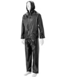 Black Rubberized Rain Suits Hood Zip & Storm Flap