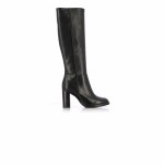Round Toe Tall Block Heel Boots -black