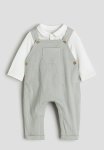 2-PIECE Bodysuit And Dungaree Set - Green White