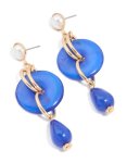 Goldair Gold Pearl Wrapped & Dark Blue Beaded Drop Earrings