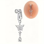 1PC Bohemian Style Dangle Belly Button Ring Fake Navel Piercing Clip-on Butterfly Charm Vacation Body Jewelry For Belly & Ear Ca