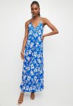 Hibiscus V Neck Strappy Maxi Dress - Blue