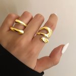 2 Pcs set Women's Fashion Stackable Rings Minimalist Middle Eastern Style Thick Adjustable Open Irregular Rings For Ladies And G