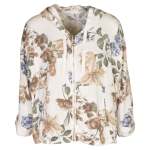 Hooded Giant Floral Print Linen Mix Jacket - Cream S m