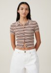 Cotton On Short Sleeve Rib Button Polo - Neutral Stripe