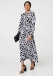 Printed Maxi Shirt Dress - Black & White
