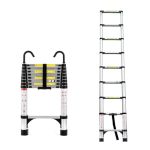 Telescopic Aluminum Alloy Extension Ladder With Hooks Folding Multi Purpose Attic Loft Rv Roof Access Anti Slip Feet Safety Lock
