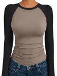 Trendy Queen Womens Long Sleeve Shirts 2025 Fall Fashion Outfits Clothes Slim Fitted Basic Tee Going Out Crop Tops Cute Y2K Teen
