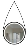 Circular LED Bathroom Mirror With Black Leather Strap