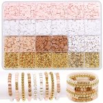 Boho Style Diy Clay Beads Bracelet Kit Friendship Bracelet Making Kit For Women Golden Letter Beads Pink White Clay Beads Kit Fo