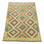 Hand Knotted Shades Of Blue/orange/beige/multi Afghan Kilim Rug - 194 X 151CM