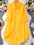 Plus Size Button Front Collared Loose Dress Casual Long Sleeve Dress For Spring & Fall Women's Plus Size Clothing