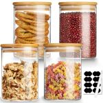Mfacoy 4 Pack Glass Storage Jars With Airtight Bamboo Lid 27 Oz Glass Canisters Set With Labels Glass Food Storage Jar For Kitch