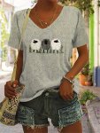 Graphic Print V Neck T-Shirt Casual Short Sleeve T-Shirt For Spring & Summer Women's Clothing