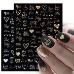 3D Laser Heart Letter Design Nail Art Stickers For Valentine's Day Self Adhesive Nail Art Decals For Diy Or Nail Salons Nail Art