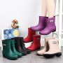 Mid Calf Non Slip Wear Resistance Waterproof Rain Boots Pvc Flat Round Toe Fashion Thermal Rain Shoes