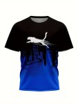Men's Gradient Color Leopard Graphic Print T-Shirt Short Sleeve Crew Neck Tee Men's Clothing For Summer Outdoor