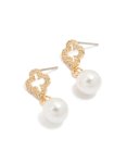 Goldair Gold Plated Cubic Zirconia Outlined Flower Pearl Earrings