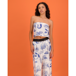 Bandana Satin Top In Blue & White Italian Print - S