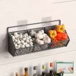 Modern Wall-mounted Kitchen Storage Basket - Durable Metal Wire Organizer For Spices Garlic Onions & Vegetables - Perfect For Ho