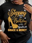 Birthday Queen Print Crew Neck T-Shirt Casual Short Sleeve T-Shirt For Spring & Summer Women's Clothing