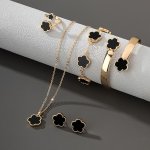 Lucky Flower Jewelry Set 5-PIECE Alloy Ensemble With Earrings Necklace Bracelet Bangle And Ring Perfect Gift For Women Suitable