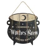 Whimsical Black "witches Brew" Cauldron Mdf Hanging Sign - 25CM X 25CM 1 Pc. - Playful Halloween Decor & Adorable Kitchen Access