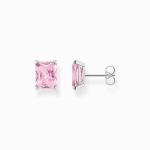 Ear Studs With Pink Stone - Silver