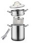8L Stainless Steel Stock Pot With Veg Steamer Pasta Strainer And Glass Lid