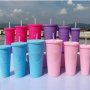 Solid Color Plastic Tumbler With Straw - Light Pink