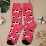 Cartoon Cow Print Crew Socks Comfy & Cute Mid Tube Socks Women's Stockings & Hosiery