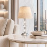 Satin Chrome Crystal Table Lamp With Hessian Shade