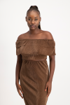 Laura Plisse Off-shoulder Top - Pinecone - M