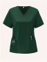 Short Sleeve Stretchy V-neck Top Patched Pockets Comfortable & Functional Health Care Uniform For Nurse Women's Clothing