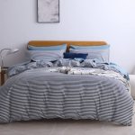 Jellymoni 100% Natural Cotton 2PCS Striped Duvet Cover Sets White Duvet Cover With Navy Blue Stripes Pattern Printed Comforter C