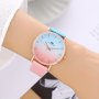 Casual Round Pointer Quartz Watch Cute Color Block Analog Pu Leather Wrist Watch For Women Female