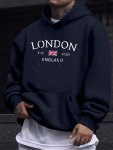 London And England Flag Print Men's Comfortable Long Sleeve Hooded Sweatshirt Versatile Regular Fit Top For Male Perfect For Aut