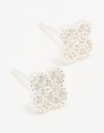 Sterling Silver Cubic Zirconia Hollow Pave Flower Stud Earrings