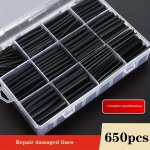650PCS Heat Shrink Tubing Kit - 2:1 Ratio Adhesive Lined Marine Grade Shrink Wrap - Industrial Heat Shrink Tubing - Black