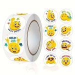 500PCS ROLL Cartoon Big Yellow Face Expression Sticker Reward Inspirational Sticker 2.5CM 1INCH Happy Face Self-adhesive Label S