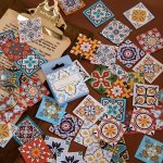 46PCS Religious Theme Square Paper Stickers - Semi-matte Paisley Patterned Crystal Embellished Single-use Self-adhesive For Scra