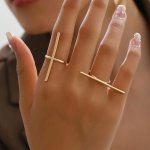 2 Pcs Set Of Elegant And Minimalist 1-WORD Geometric Ladies Rings - Perfect For Parties And Festive Gifts - 14K Gold Plated Iron