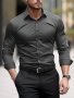 Men's Solid Color Lapel Collar Design Dress Shirts Long Sleeve Casual Button Up Shirt For Formal Occasions