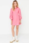 Balloon Sleeve Poplin Shirt Dress - Fuchsia