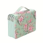 1PC Rose Printed Green Pencil Case - 124 203 252 300-SLOT Pencil Holder With Zipper Closure Twill Fabric Large Capacity Pencil C